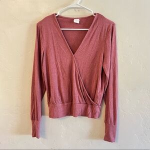 Lole Pink Ribbed Knit Cross Front Athletic Long Sleeve Top Extra Small
